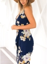 Femmes Floral Imprimer sans manches en mousseline de soie robe dos nu col V Spaghetti Strap Summer Beach Dress