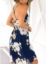 Frauen-Blumendruck-Sleeveless Chiffon- Kleid Backless V Ansatz Spaghetti-Bügel-Sommer-Strand-Kleid