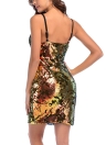 Women Sequins Dress Spaghetti Straps High Waist Sleeveless  Mini Cami Party Dress