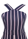 Contrast Striped Sleeveless Pockets Open Back Jumpsuit