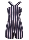 Contrast Striped Sleeveless Pockets Open Back Jumpsuit