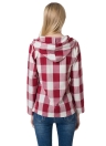 Vintage Plaid Hoodie Drawstring Pocket Split V Neck Long Sleeve Blouse
