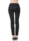 Women Checks Plaid Print Elastic Waistband Slim Vintage Pants