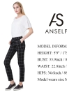 Women Checks Plaid Print Elastic Waistband Slim Vintage Pants