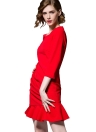 Mermaid Hem Splice O-Neck 3/4 Sleeves Elegant Bodycon OL Red Dress