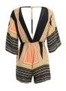 Donne sexy tuta Stripe Stampa tuffo V collo Bell manica elastico vita spiaggia Playsuit Pagliaccetti nero