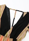 Donne sexy tuta Stripe Stampa tuffo V collo Bell manica elastico vita spiaggia Playsuit Pagliaccetti nero