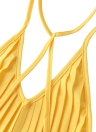 Nova moda mulheres vestem plissado v-Neck Spaghetti sem encosto cinta Halter vestido amarelo