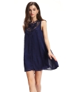 Chic Lace Splicing Hollow Out Crochet Mesh Sleeveless Chiffon Shift Dress