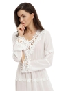 New Moda feminina Tos Sheer Chiffon Crochet Lace V Neck Elastic cintura Long solto Sexy blusa branca