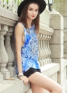 Print O Neck Casual T-Shirt Tank Top