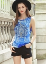 Print O Neck Casual T-Shirt Tank Top