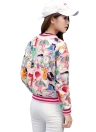 Cartoon Print Stripes Zipper Side Pockets Jacket