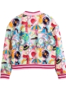 Cartoon Print Stripes Zipper Side Pockets Jacket