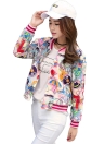 Cartoon Print Stripes Zipper Side Pockets Jacket