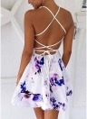 Sexy Women Halter Lace Up Floral  Dress