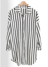 Striped Turn-down Collar Long Sleeve Long Shirt