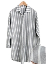 Striped Turn-down Collar Long Sleeve Long Shirt