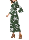 Floral Imprimir Cut Out V-Neck Chocker Flare manga Chiffon Maxi Dress