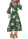 Floral Print Cut Out V-Neck Chocker Flare Sleeve Chiffon Maxi Dress