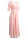 Lace Chiffon Half Sleeve Slim Long Gown Elegant  Evening Party Prom Dress
