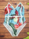 Leaf Backless Sleeveless Padding Wireless One-Piece Swimwear