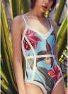 Leaf Backless Sleeveless Padding Wireless One-Piece Swimwear