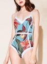 Leaf Backless Sleeveless Padding Wireless One-Piece Swimwear