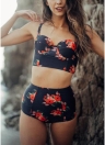 Conjunto de bikini con estampado de flores Biquini con estampado de flores en cintura alta