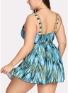 Women Plus Size One Piece Swimsuit Swimdress High Waist V Neck Print