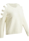 Moda feminina camisola de malha Jumper cortado em torno do pescoço de manga comprida Pullover Knitwear Bege