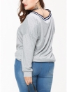 Plus Size Sweatshirt Kontrast Streifen V-Ausschnitt Langarm Casual Frauen Pullover