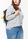 Plus Size Sweatshirt Contrast Stripes V Neck Long Sleeve Casual Women Pullover