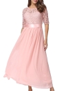 Lace Chiffon Half Sleeve Slim Long Gown Elegant  Evening Party Prom Dress