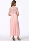 Lace Chiffon Half Sleeve Slim Long Gown Elegant  Evening Party Prom Dress