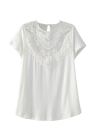 Lace Crochet Hollow Out Round Neck Short Sleeve Blouse