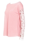 T-shirt manica lunga con scollo a barchetta in pizzo floreale all'uncinetto