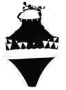 Donne Sexy Bikini Set disegno geometrico collo alto Crop Top estirpare fondo costumi da bagno costume da bagno nero