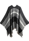 Neue Art und Weise Frauen Gestrickte Cape Poncho vorne offen Gestreifte Fringe Quaste Vintage-warmer Kaschmir-Schal-Schal Grau / Rot