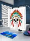 Simulation 3D Ethnic Style Character Leaves Waterproof Shower Curtain Drapes of Bathroom Toilet with Hooks