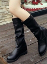 PU Leather Round Toe Concealed Wedge Heel Mid Calf Slouch Shoes