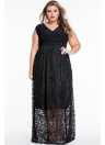 Sexy V Neck Lace Floral Maxi jupe et robe