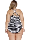 Black White Striped Plus Size Tankini