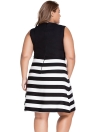 Black And White Block Stripe Plus Size Skater Dress