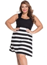 Black And White Block Stripe Plus Size Skater Dress