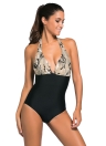 Dark Camouflage Print Black Body One-piece Swimwear