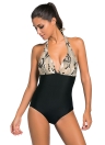 Dark Camouflage Print Black Body One-piece Swimwear