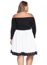 Spliced Bateau Neck Lace Off Shoulder Skater Dress