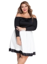 Spliced Bateau Neck Lace Off Shoulder Skater Dress