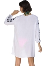 White Elegant Deep V-Neck Black Embroider Smock Blouse